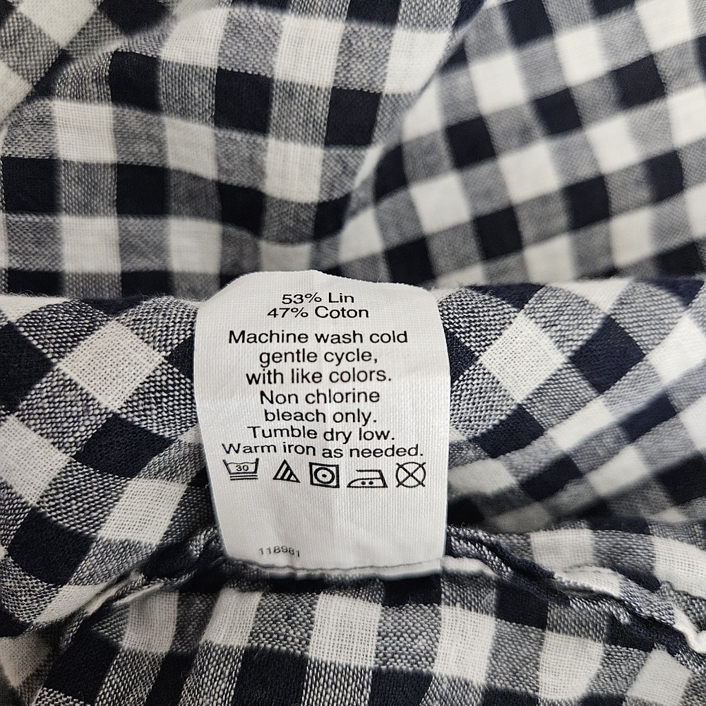 J.CREW Tunic Shirt Linen Black Gingham 3/4 Sleeve V Neck Relaxed Fit Top Medium - Picture 6 of 6